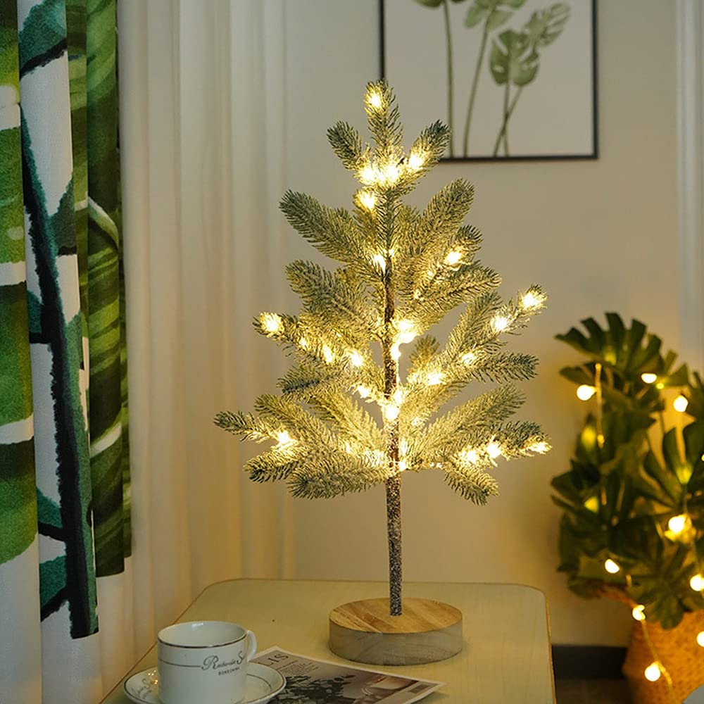 Arbre de Noël décoratif avec 50 LED, hauteur 50cm/19,68in blanc chaud éclairage d'arbre LED intérieur, pile AA pour chambre à coucher, salon, maison, fête, mariage, festival décor