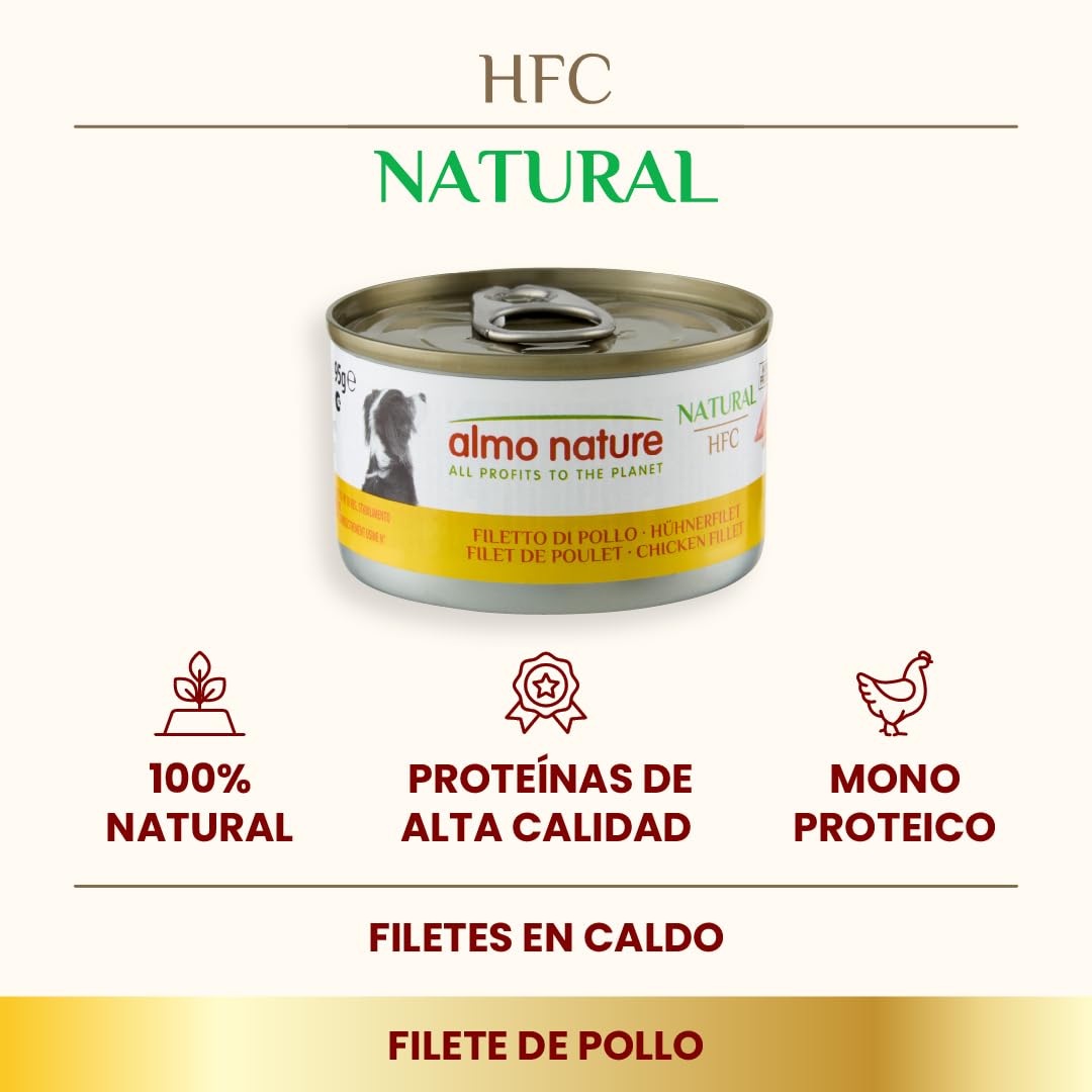 Almo Nature HFC Natural - Comida Húmeda para Perros - Pechuga de Pollo - Monoproteíco, Grado Humano, Sin Gluten - 95g, Pack de 24