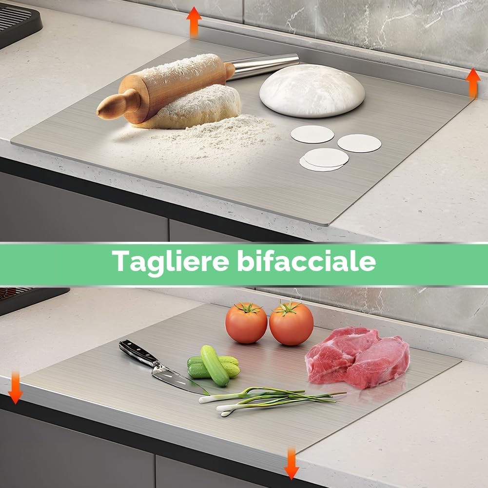 Tagliere in acciaio inox, 30 x 40 cm, tagliere da cucina, in acciaio inox e titanio, tagliere pesante per carne, cucina, pane, verdure e frutta