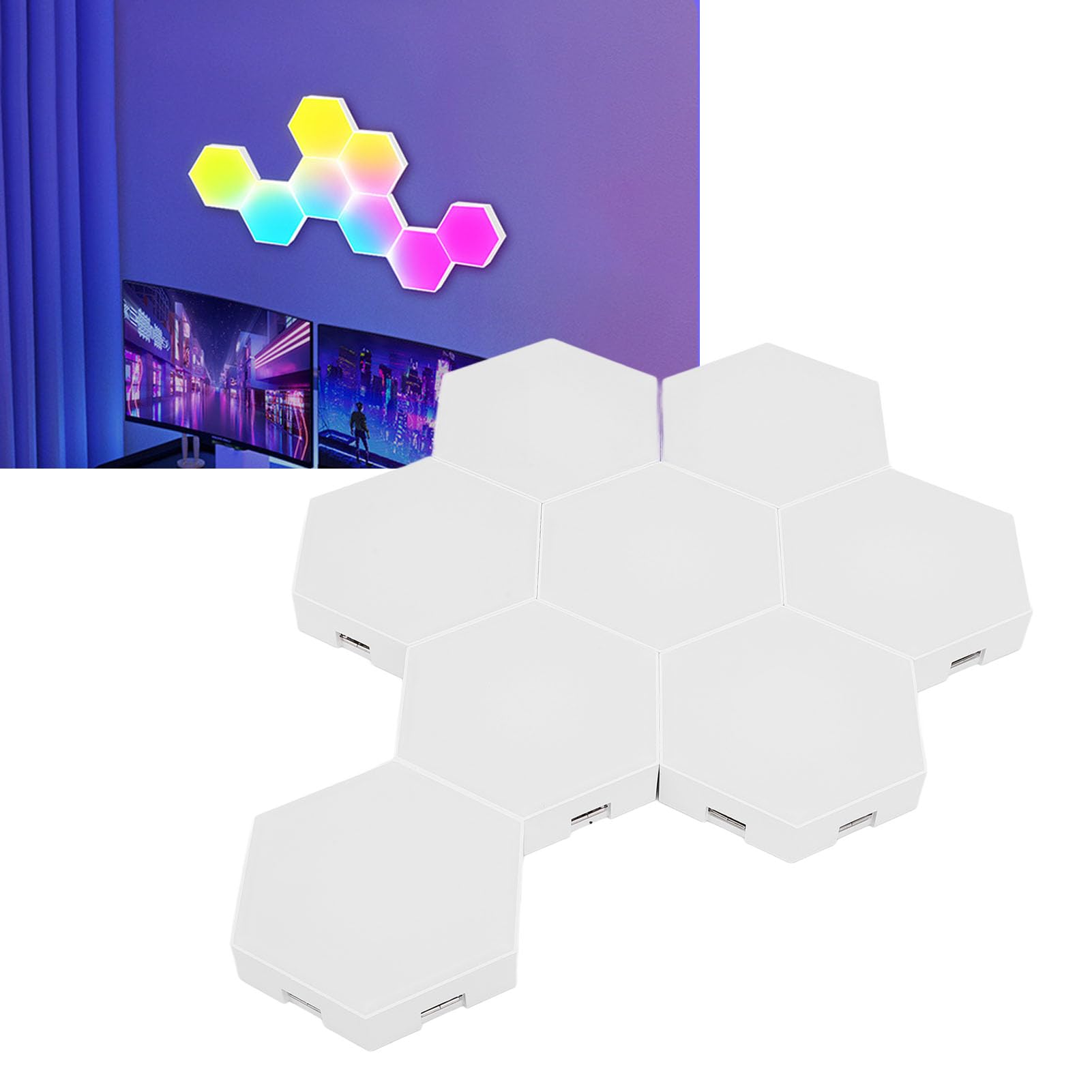 Pannelli Luminosi Esagonali da 8 Pezzi, Controllo Vocale, Sincronizzazione Musicale, Luci LED Esagonali RGB, Luci da Parete con App Bluetooth e Telecomando, Luci da Gioco LED