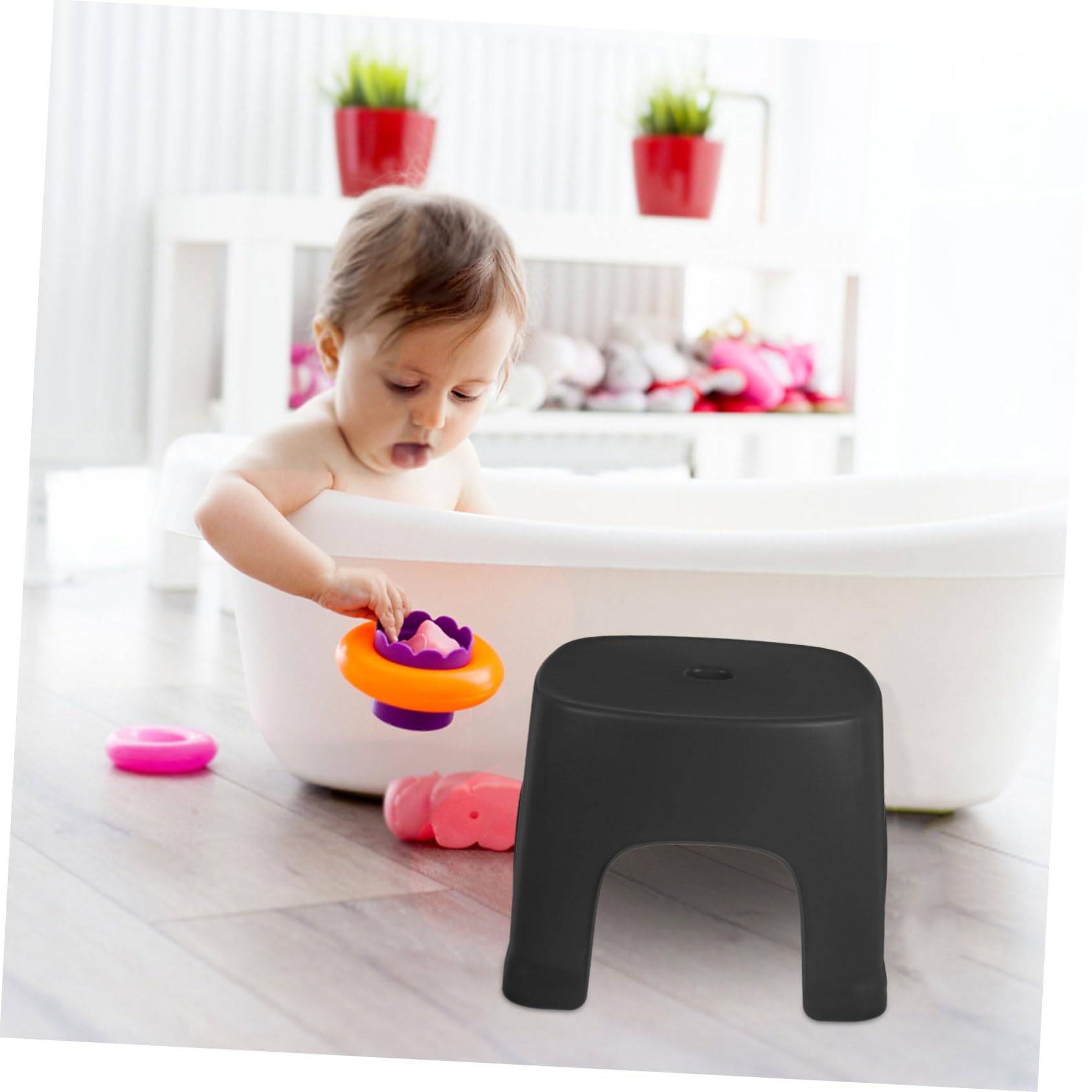 Sgabello da Bagno Poggiapiedi Stabile e Antiscivolo in Pvc Nero per Posizione Naturale Accovacciata, per Uso Quotidiano e Cucina
