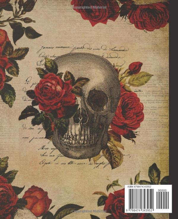 Composition Notebook: Vintage halloween themed notebook for adults. Unique aesthetic gothic skull & roses floral halloween gift. College ruled image 3