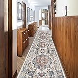Hallway Washable Runner Rug - 2'6x12 Kitchen Rugs Entryway Rug Runner Vintage Soft Floor Mat Non Slip Indoor Farmhouse Carpet for Bathroom Living Room Bedroom (2'6''x12', Brick)