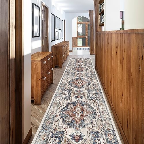 Hallway Washable Runner Rug - 2'6x12 Kitchen Rugs Entryway Rug Runner Vintage Soft Floor Mat Non Slip Indoor Farmhouse Carpet for Bathroom Living Room Bedroom (2'6''x12', Brick)