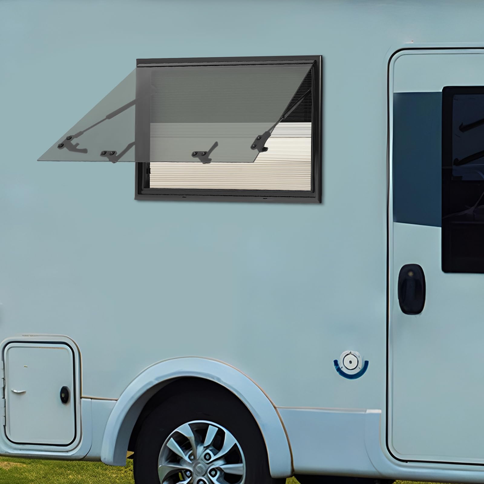 Finestra di esposizione per camper con tenda avvolgibile integrata e zanzariera, finestra laterale, finestra per camper e roulotte, furgoni e camper (800 x 500 mm)