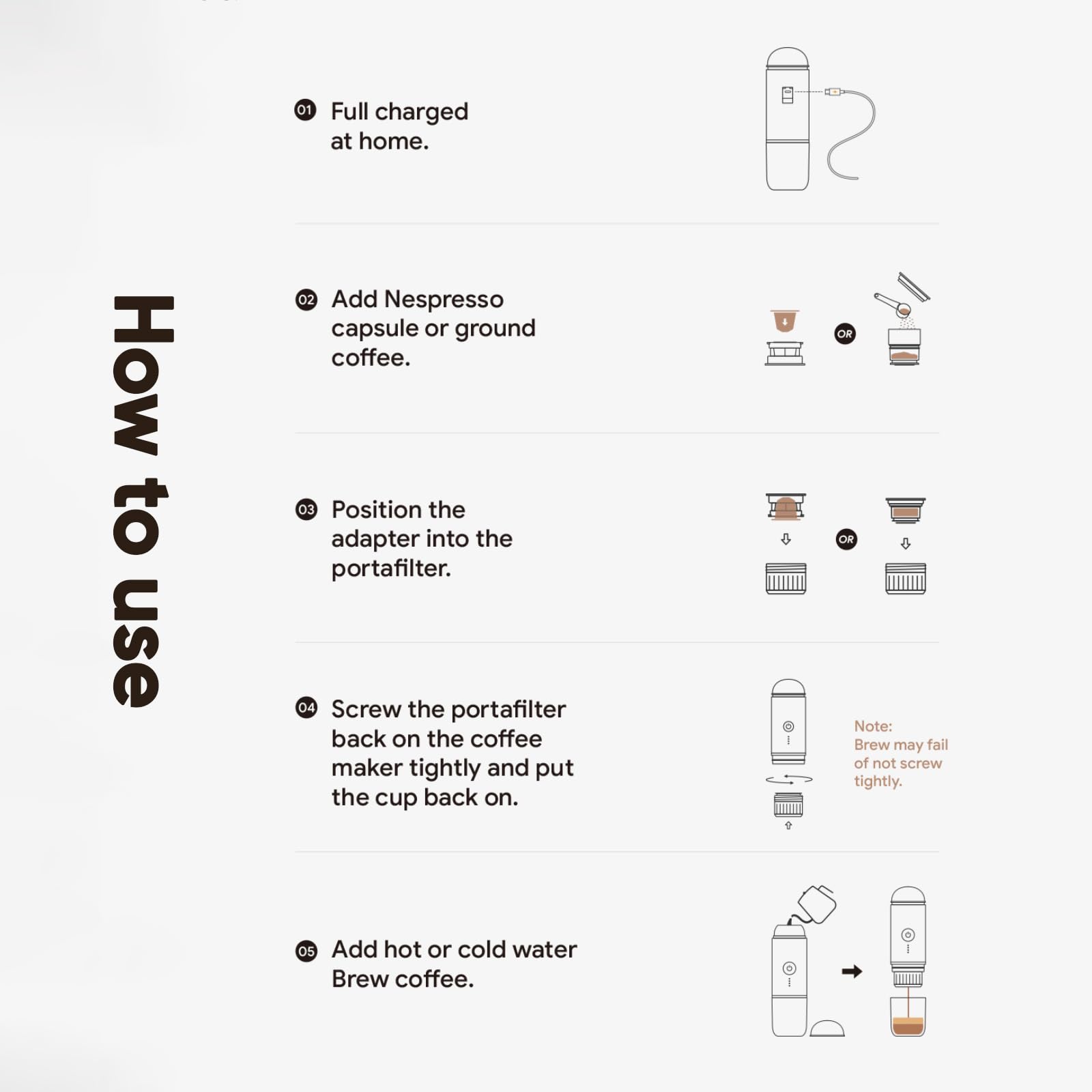 Máquina de café café N-espresso y molido, con calefacción, portátil, portátil, con calefacción, compatible con cápsulas N-espresso y café molido, 7500 mAh USB, y cafetera recargable (blanco)