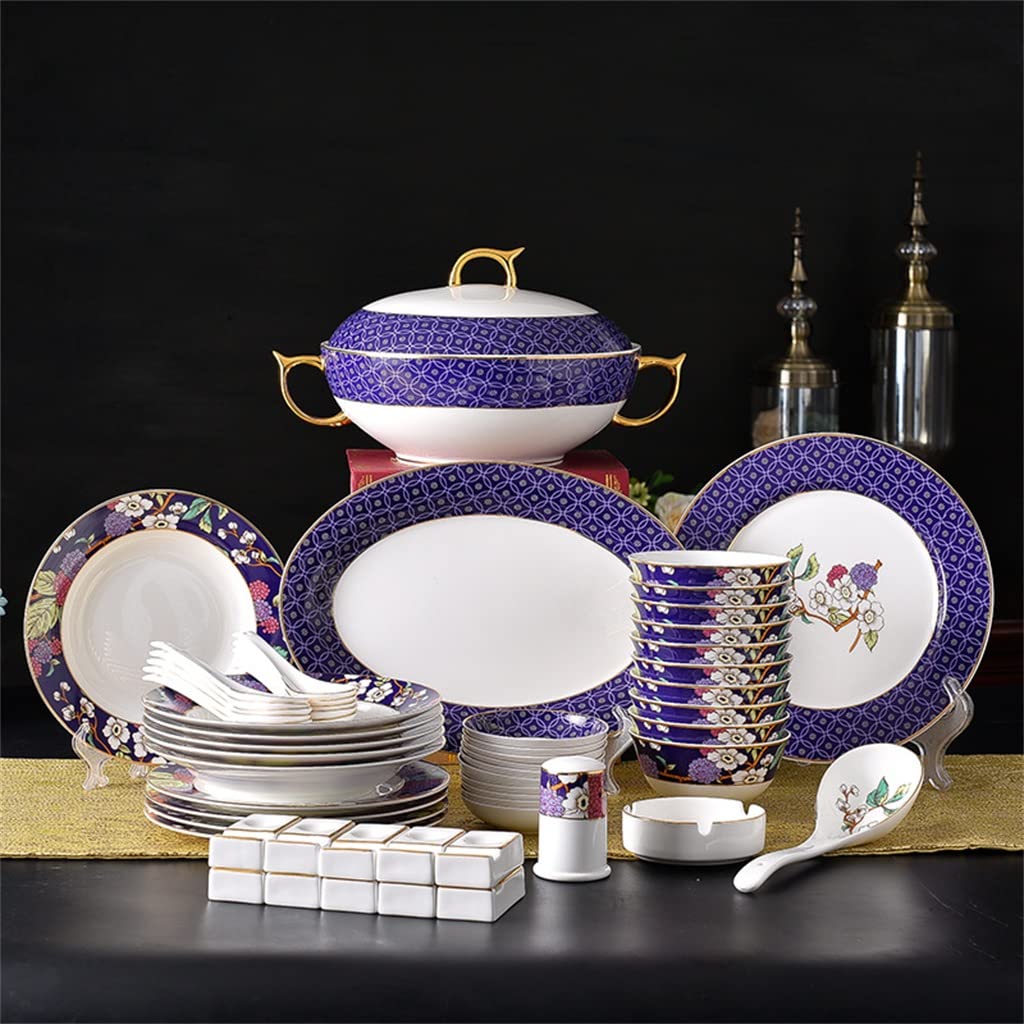 SAeWare Juego de vajilla rústica mediana de 56 cabezas, tazón, palillos, plato y plato, utensilios de cocina