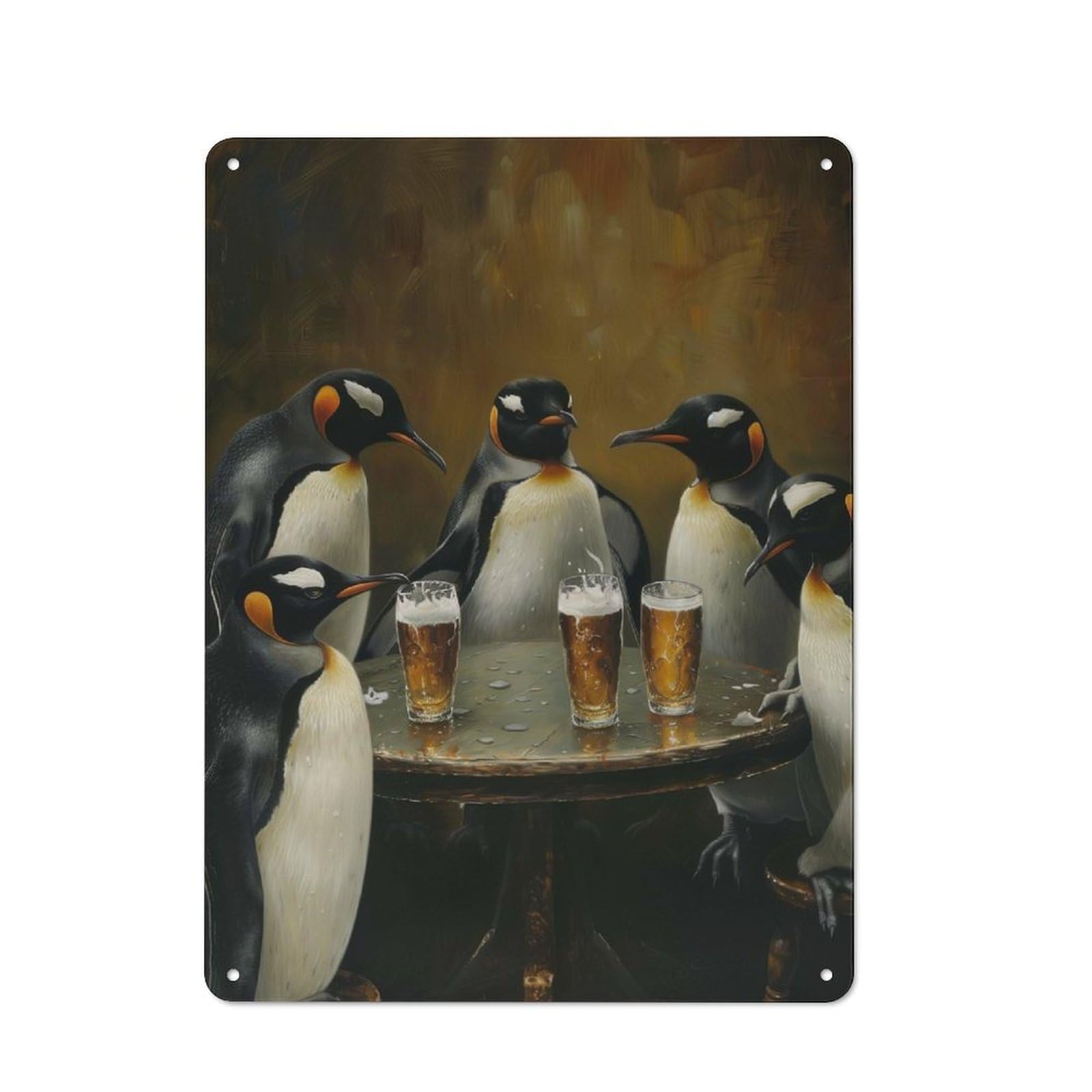 Junmoney Penguins Beer In A Tavern For Café Or Restaurant, Vintage Metal Sign 40X30cm, For Vintage Wall Decor Fans, For Cafés, Pubs And Restaurants