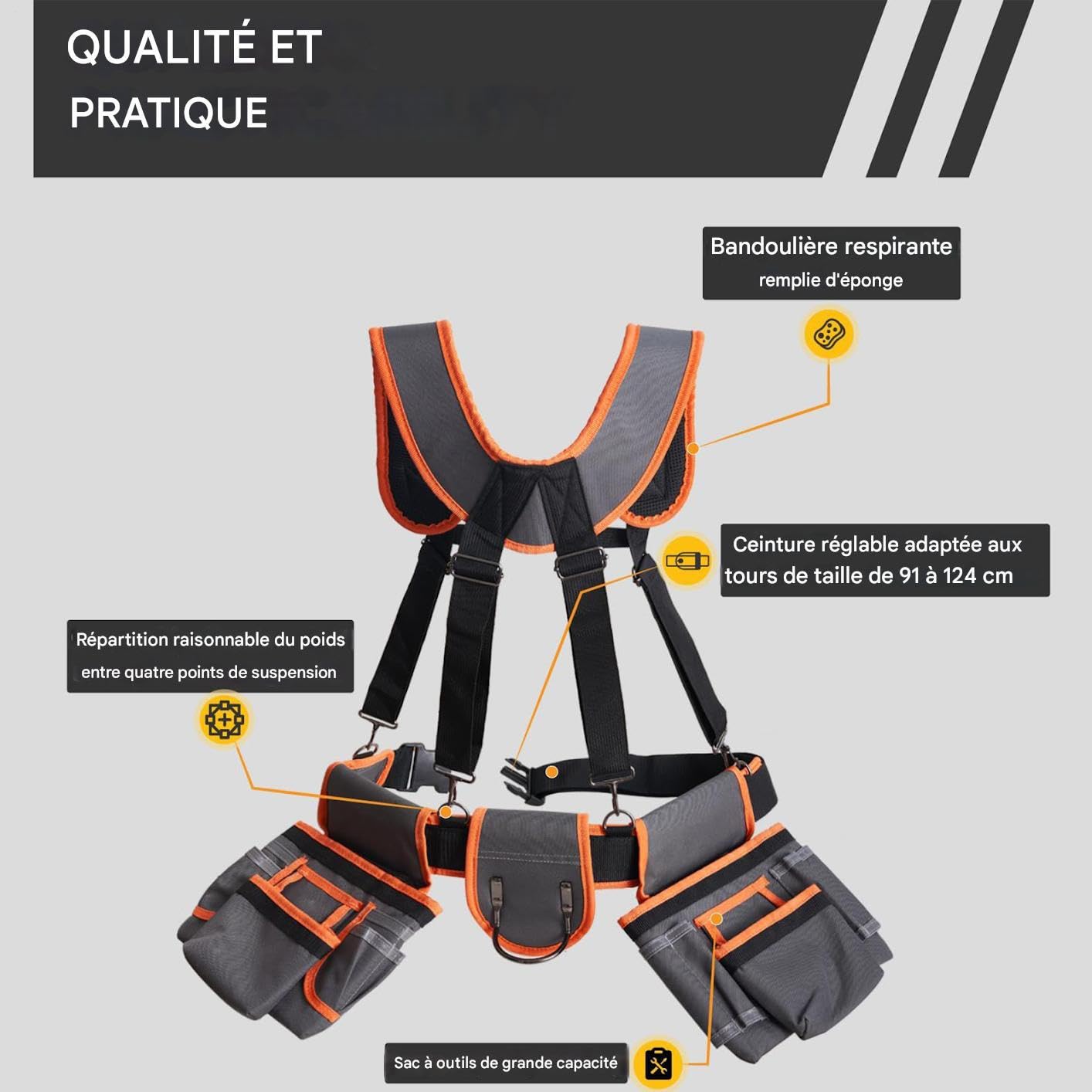 Cintura portautensili per carpentiere, cintura da lavoro per cantiere | cintura regolabile con cinghie e 19 tasche per cantieri, riparazioni idrauliche, impianti elettrici