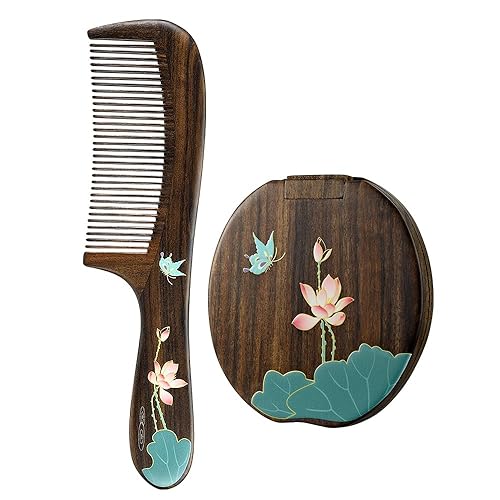 Miniatura 11 de TAN MUJIANG Peine de madera para el cuidado del cabello Set Peine antiestático Lotus Word