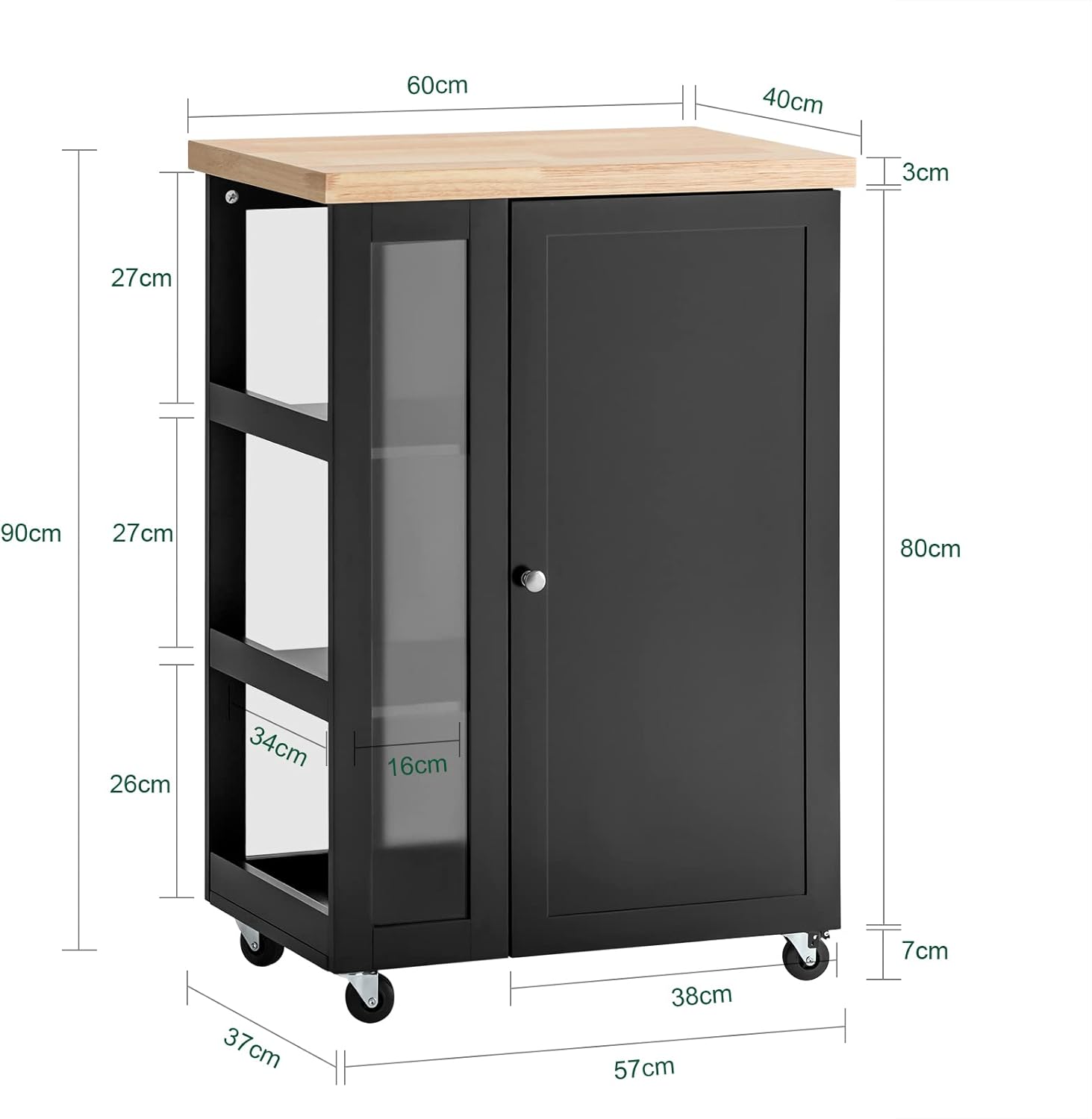 SoBuy Kitchen Cart dimensions diagram