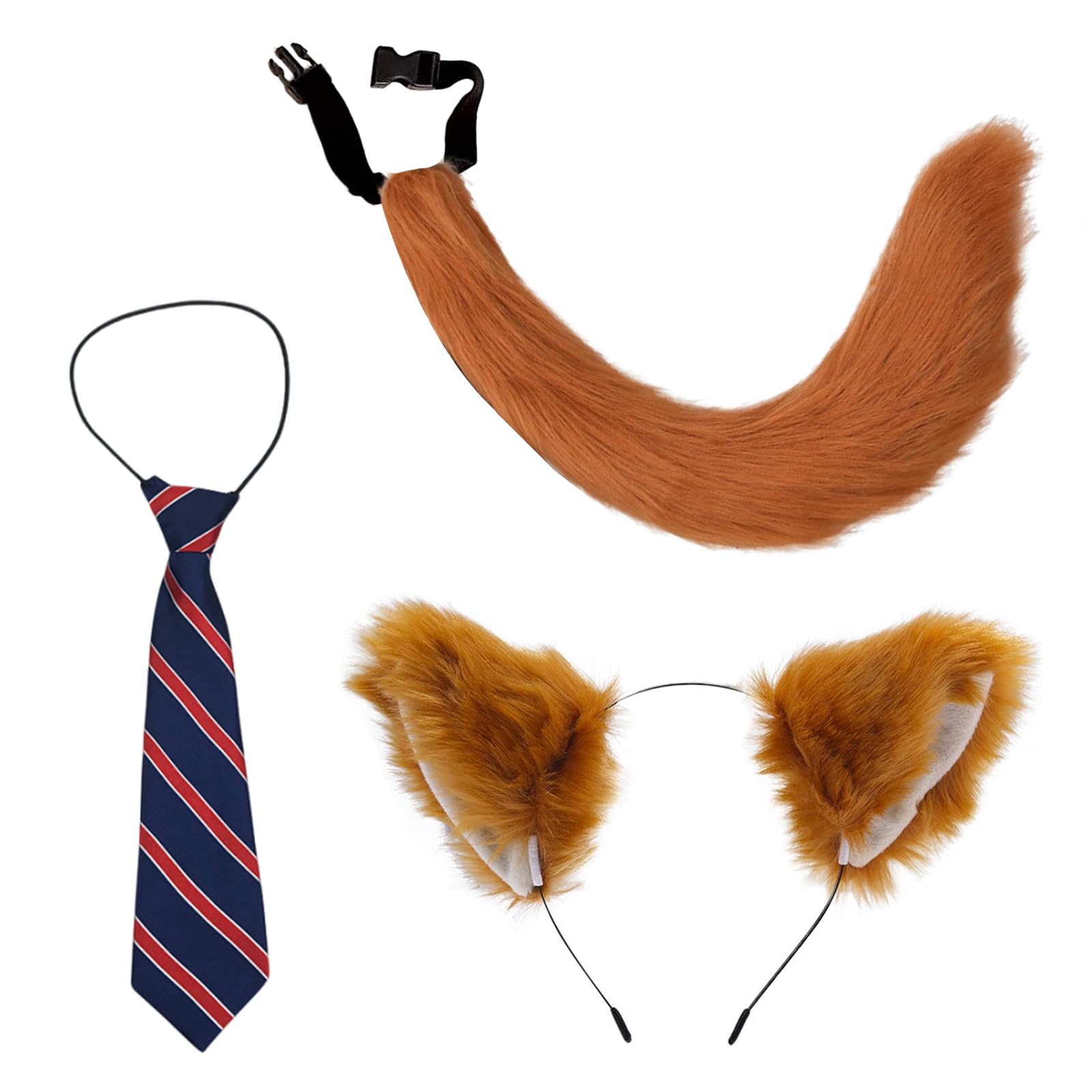 ZhongShuang 3 Pcs Fox Costume Accessory Set, Fox Ears Fox Tail Animal Fancy Costume Fox Tail Fox Tie Fox Costume For Kids Adults Fox Fancy Dress Up Halloween Party Cosplay Animal Costume