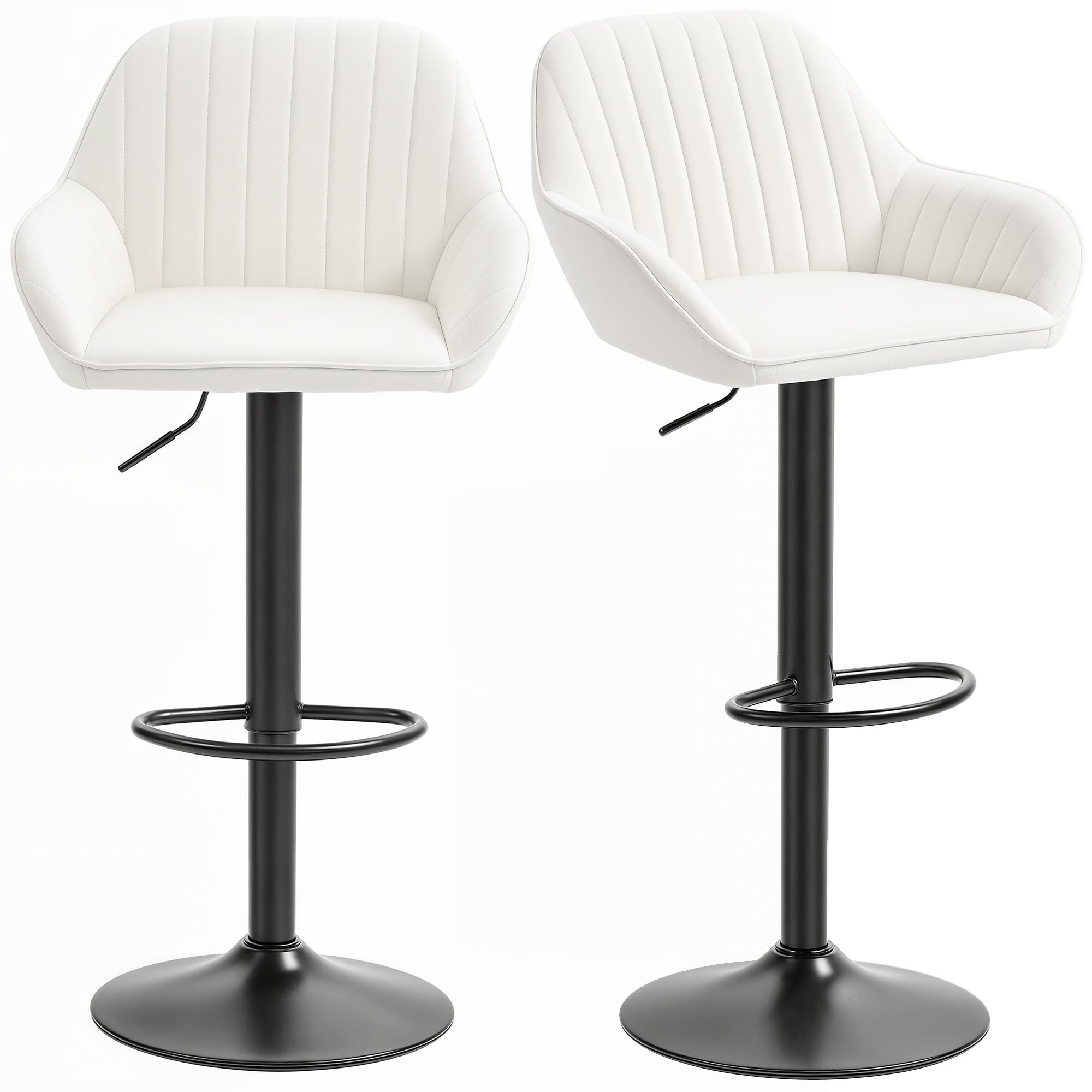 HOMCOM Set of 2 Swivel Bar Stools, Kitchen High Stools with Adjustable Height 62-83 cm, Kitchen High Chairs, Velvet Upholstered Backrest and Footrest, Cream