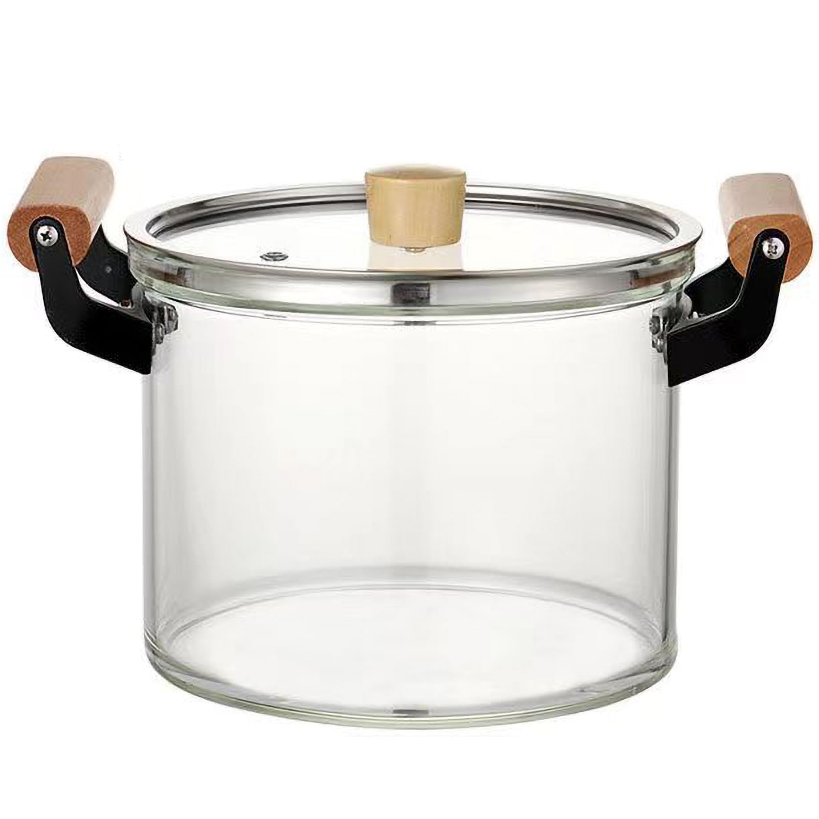 XIUCAI Heatable Glass Transparent Soup Pot, with Glass Lid and Wooden Handle, Heat Resistant Versatile Stew Pot｜Essential Kitchenware in Home Kitchens and Dining Rooms,4.5L