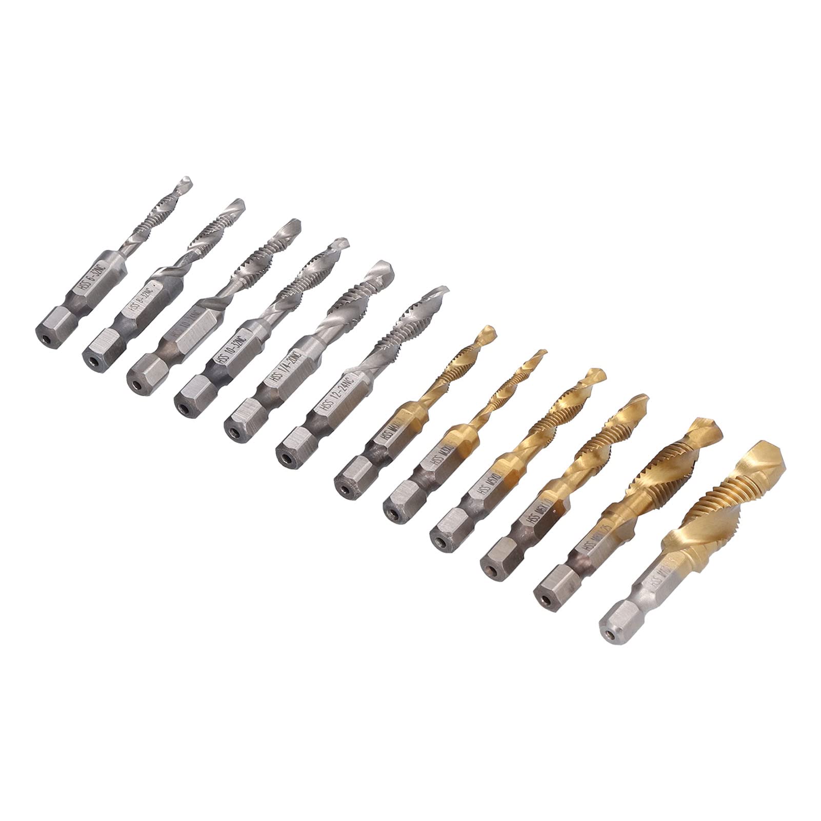 Tap Drill Bits Set Plated 4241 High Speed Steel Hex Shank with Red Plastic Box for Drilling Tapping Soft Metals