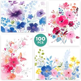 XXINMOH 100 Pack Blank Greeting Cards with Envelopes, 3.5x5 Inch A2 Watercolor Flowers Note Cards for All Occasions Bulk