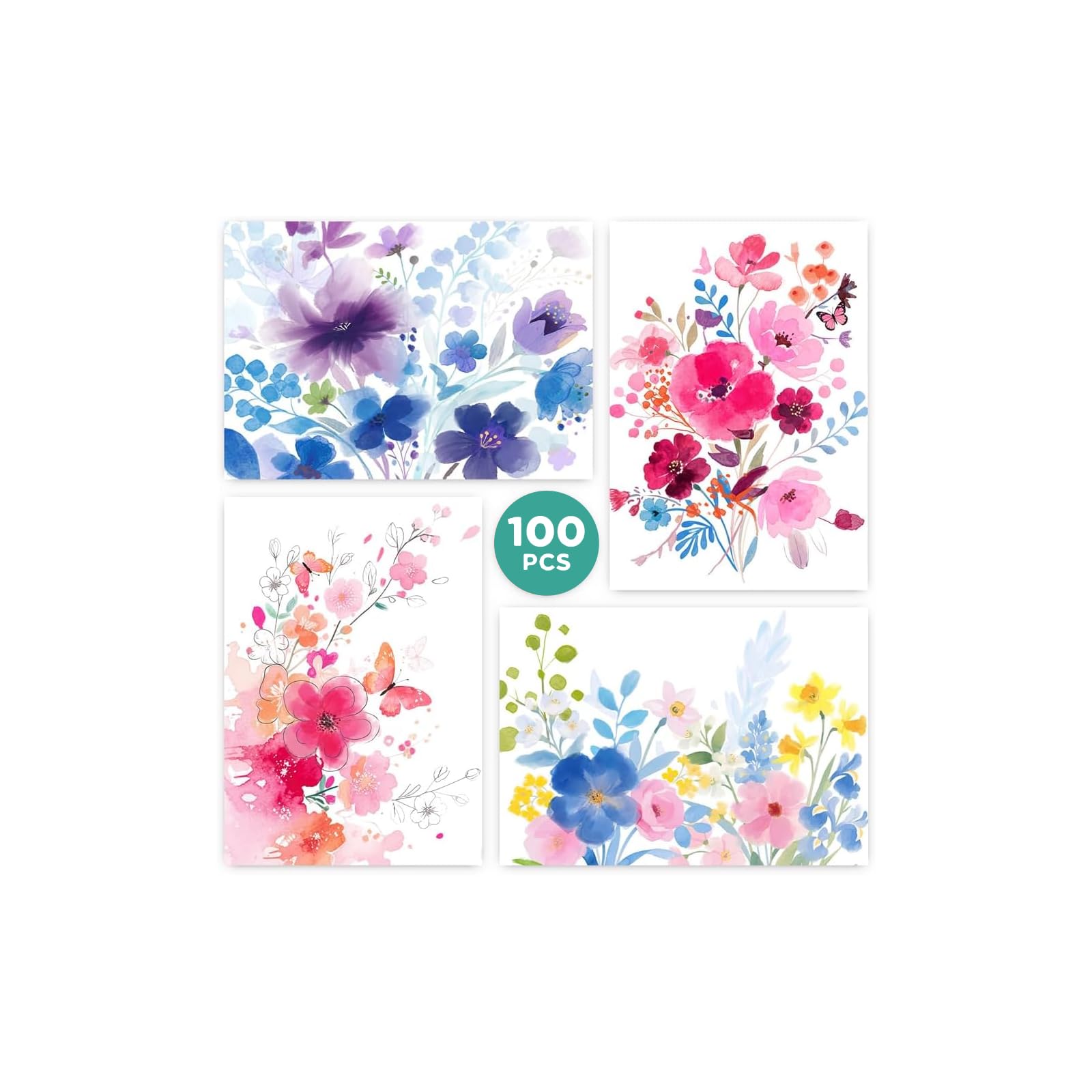Photo 1 of 100 Pack Blank Cards and Envelopes, 3.5 x 5 Inch Watercolor Flowers Blank Greeting Cards, Note Cards Blank Inside, Invitation Cards, Blank Cards for All Occasions Bulk