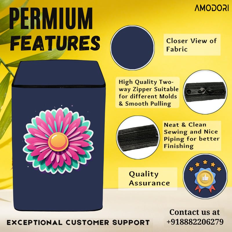Image of Top-load washing machine cover Compatible for LG & SAMSUNG 8.5 Kg to 10KG Solid Blue flower bossom decal print