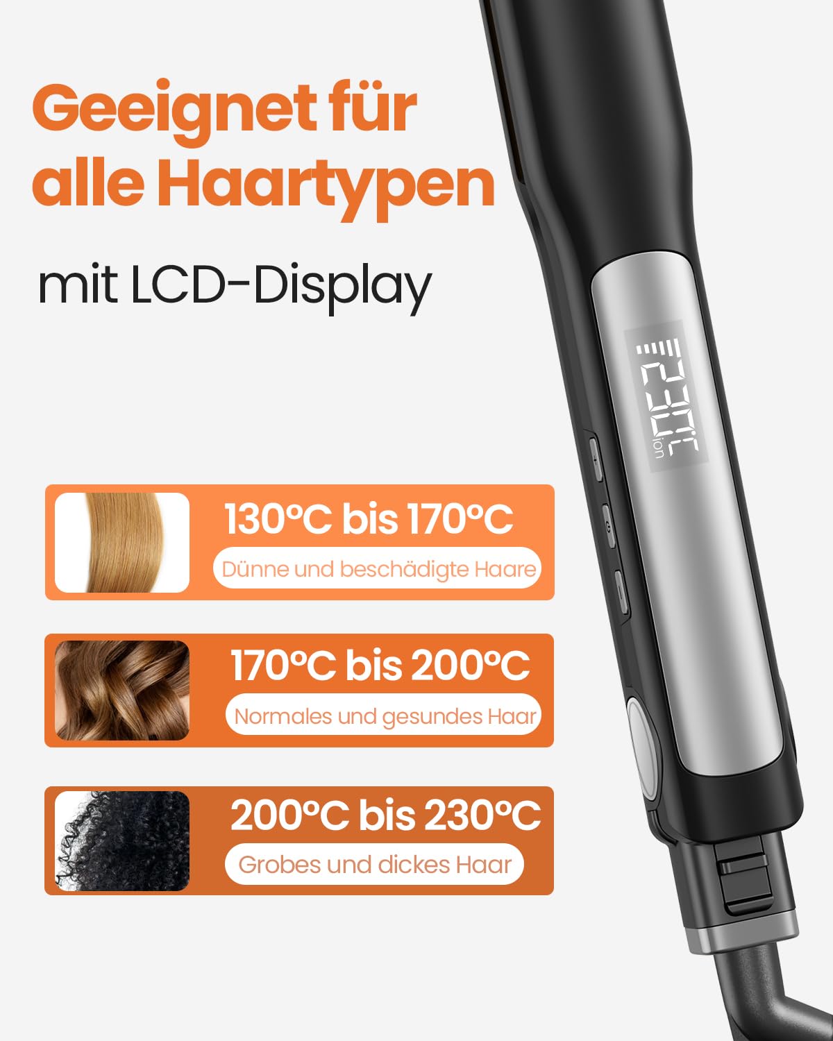 Faszin 2 in 1 Glätteisen Locken und Glätten, 20s Schnellaufheizung, Titanplatten Ionen Haarglätter für einen glatten Stil, 3D-Schwebepanel verhindert Haarziehen, mit LCD-Display, 130°C-230°C - Noir