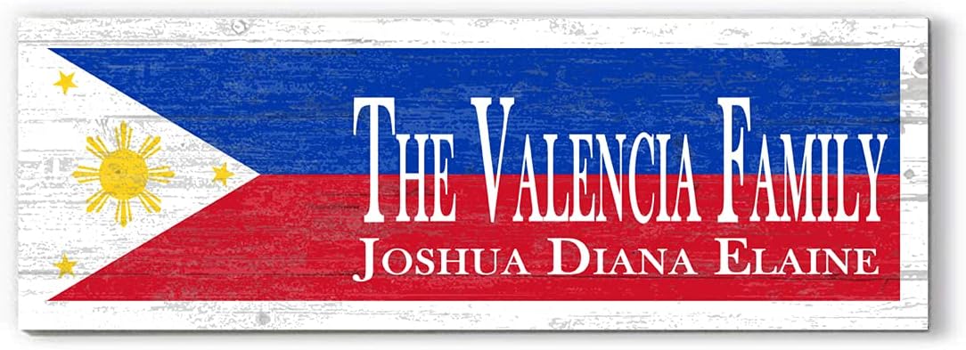 Custom Philippines Flag Sign Personalized Name - Solid Wood - 16.in x 5.5in - For Filipino Family Home, Man Cave, or Wedding Gift
