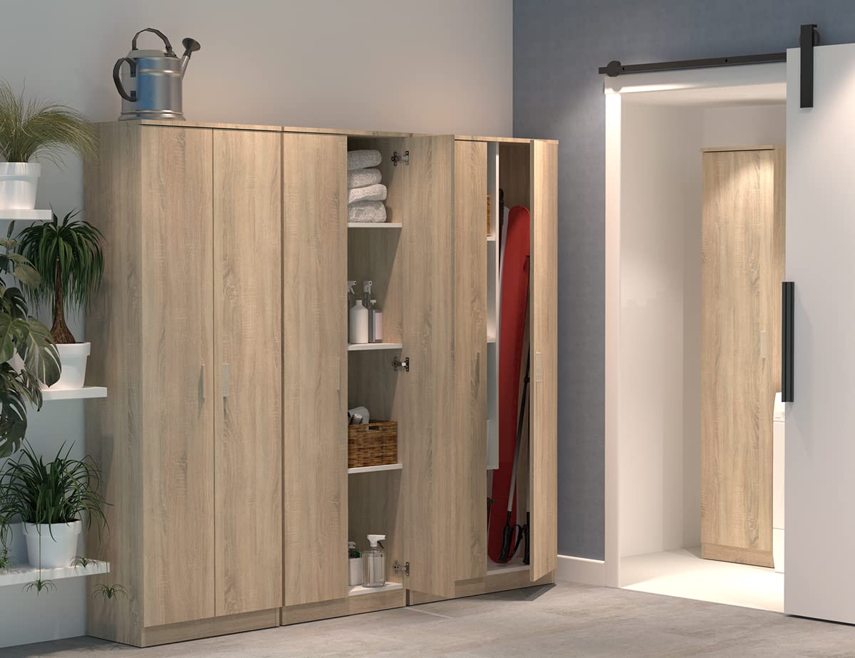 Armario Auxiliar Alto Multiusos Escobero o Despensa con Puerta y 3 Estantes, Acabado en Color Roble Cambrian, Medidas: 40 cm (Ancho) x 180 cm (Alto) x 35 cm (Fondo)