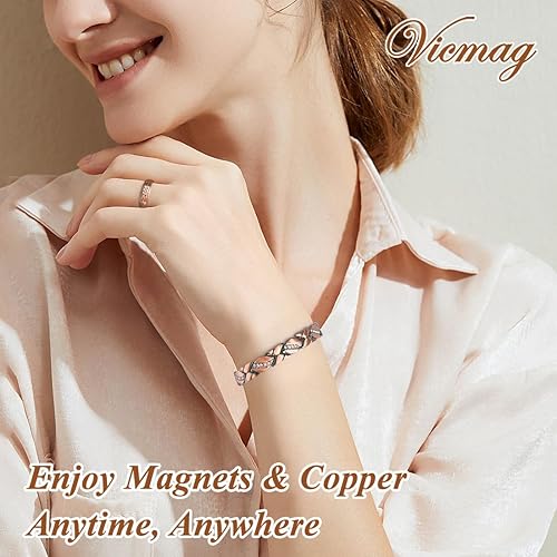 Vista 57 de Vicmag Pulsera de cobre para mujer, pulseras magnéticas ultra resistentes con imanes eficaces, 99.9% de cobre puro, joyería de regalo con Love