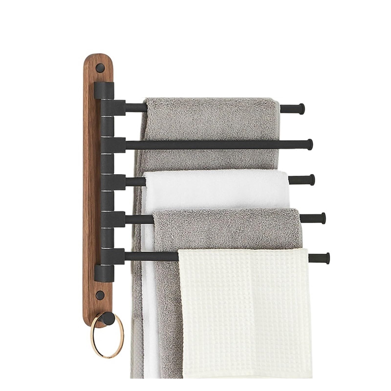 Wood 2-5 Swivel Towel Bars Hanger Bathrobe Rack Holder Wall Mounted Rotatable Bathroom Accessories Easy Maintenance(A5)