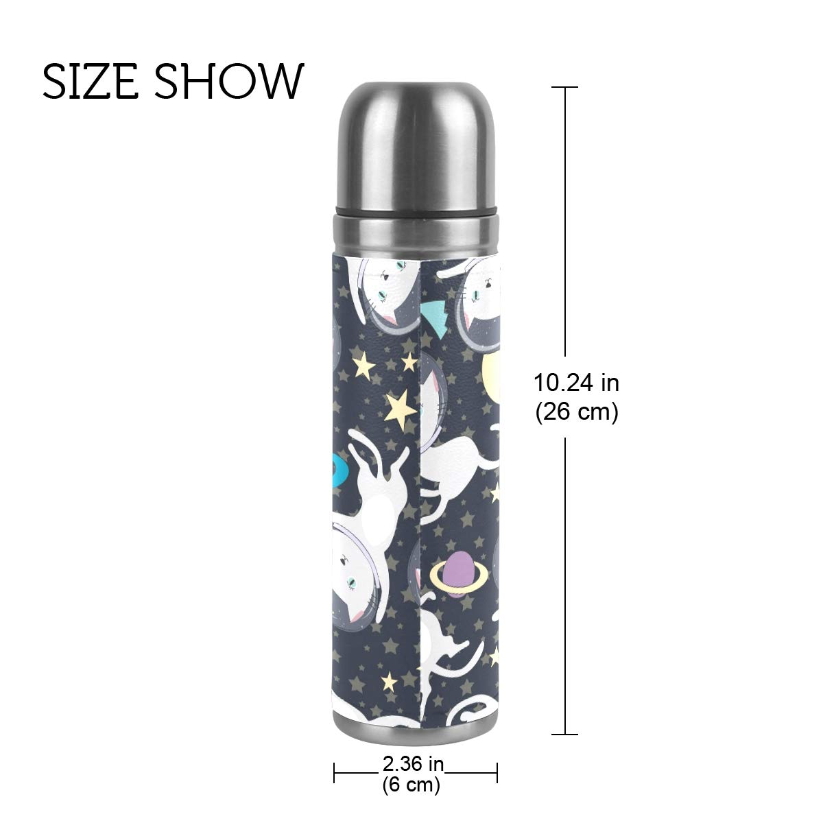 Taza de viaje aislada al vacío de acero inoxidable con doble pared a prueba de fugas, botella de taza con diseño de gato astronauta, personalizable, de piel, 500 ml