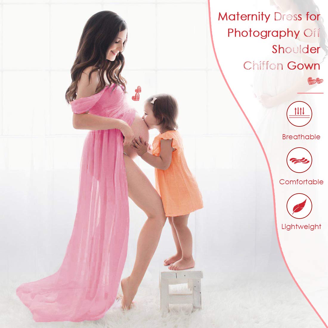 FEOYA-maternità abito da Donna Incinta Senza Spalline Puntelli Spalle Scoperte Estivo Sexy Chiffon Foto Spara Fotografia Frontale