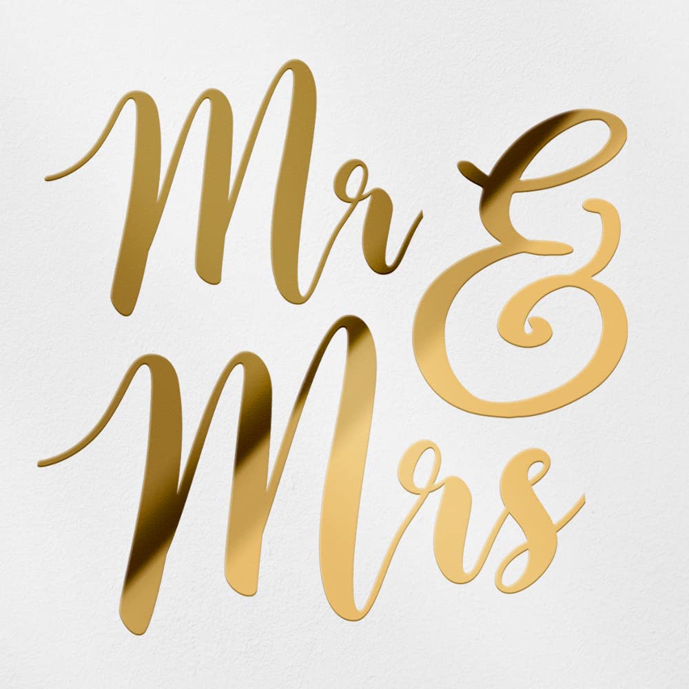Decal Stickers of Mr Mrs Wedding (Metallic Gold) (Set of 2) Luxury Weatherproof Vinyl Decal Stickers for Laptop Desktop Smartphone Car Dirt Bike Wall