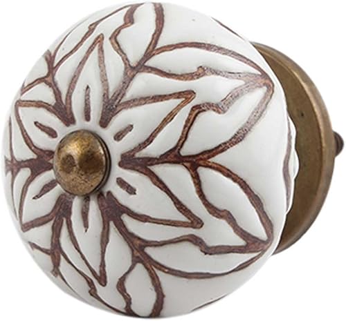 IndianShelf 2 pomos de cerámica marrón floral para cajones de armario de cocina, pomos decorativos de puerta, tiradores de tocador de lujo vintage