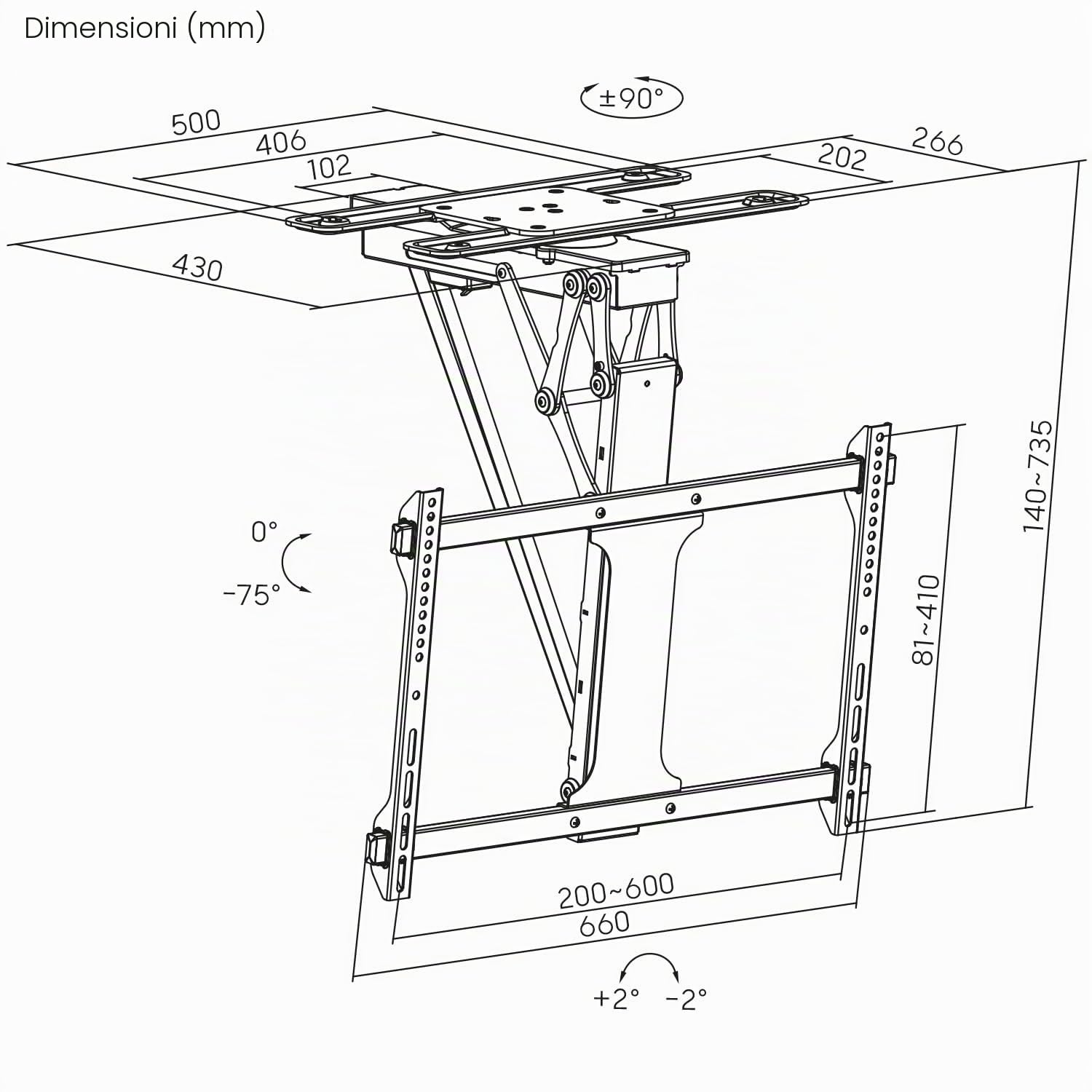 Supporto da Soffitto per TV Maclean da 32" a 75" | Inclinazione e rotazione motorizzata | VESA fino a 600x400 | Controllo remoto e controllo app Tuya | RobustO | Sistema anticollisione