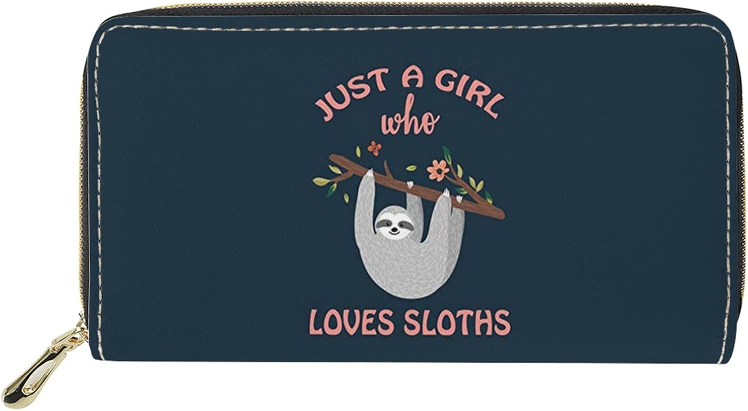 Jndtueit Women Long Wallet Just a Girl Who Loves Sloths Ladies Purses PU Leather Zipper Around Phone Clutch Wallet Money Organizer Card Holder