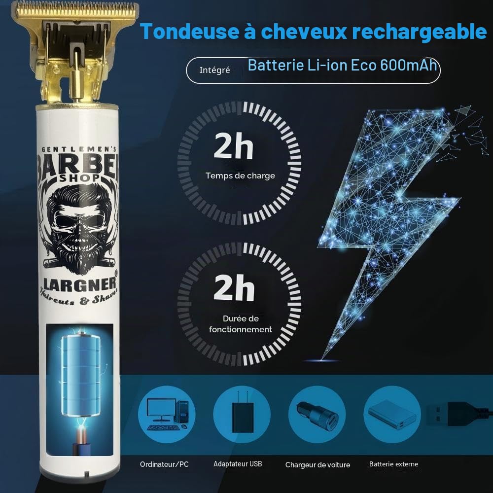 Tondeuse à cheveux professionnelle pour homme – Ensemble tondeuse électrique sans fil rechargeable à lame en T, tondeuse à cheveux de barbier pour homme