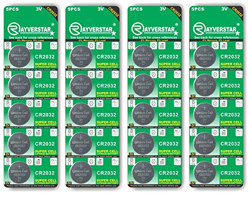 Rayverstar CR2032 3V Lithium Battery 20-Pack (4 x 5-Pack) Super Cell Technology. Long Lasting 3-Volt Batteries. Fits: BR2032, DL2032, SB-T15, 2032, EA2032C, ECR2032 (Full List Below) (Best Pokemon Iv Calculator)