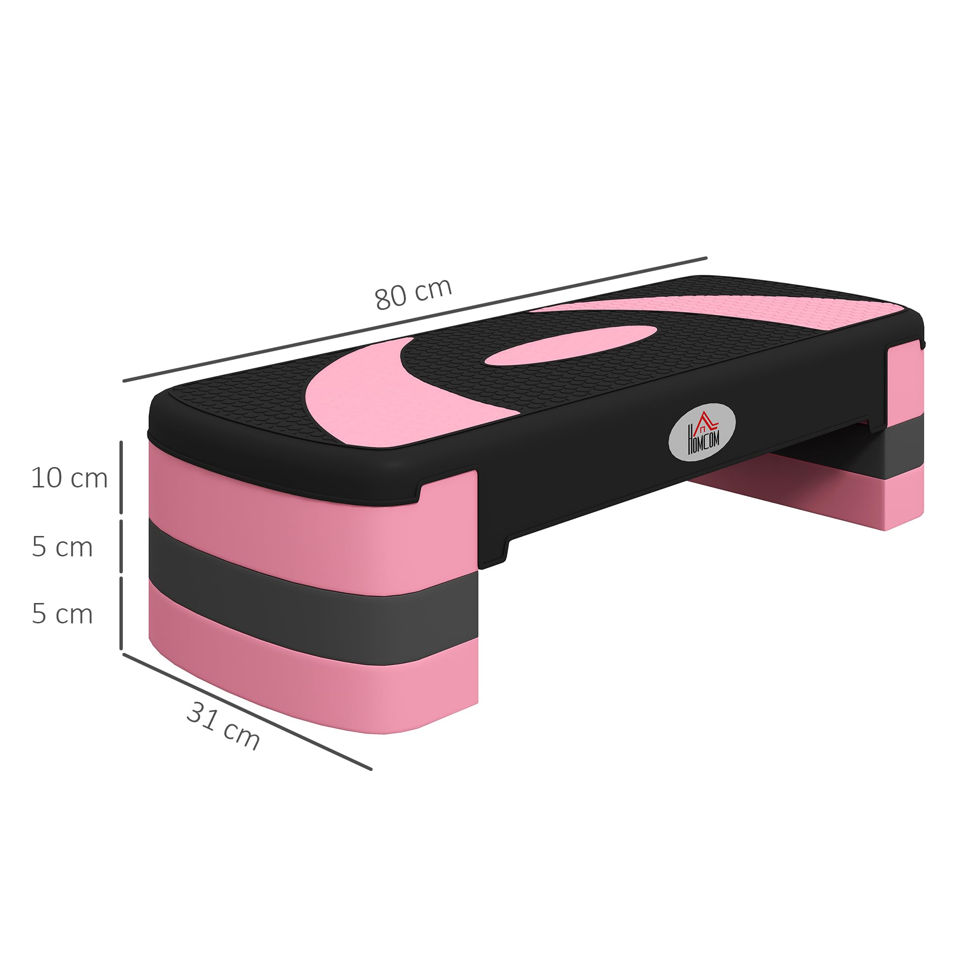 HOMCOM Stepper stepper z regulacją wysokości, z powłoką antypoślizgową, 3 stopnie (10/15/20 cm), antypoślizgowy, do domu, studia fitness, biura, tworzywo sztuczne
