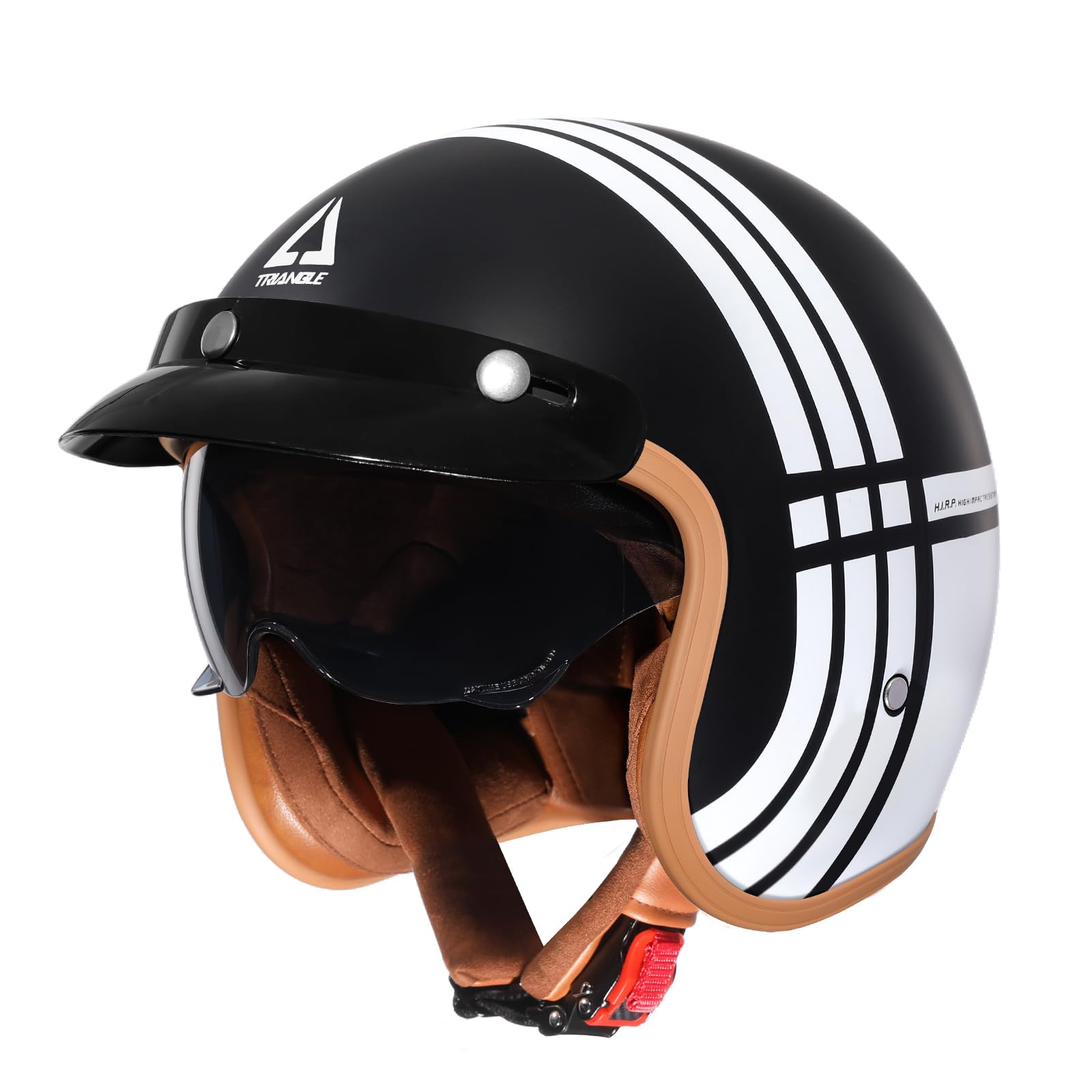 TRIANGLE 3/4 Motorcycle Helmet,Retro Vespa Open Face Adults Helmets with Visor,Half Face Moped Helmet for Men & Women,DOT Approved Helmets for Cruiser Scooter(L)