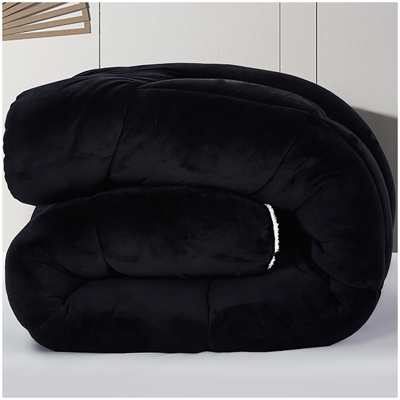 ZTGL Edredón Invierno Ultra Suave, Nórdico Cálido Núcleo, Esponjoso Edredón De Invierno con Sherpa Borreguito, Manta Cama Grueso Cálido Invierno,Negro,180x220m(3kg)