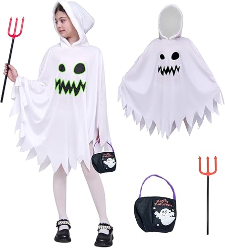 Disfraz de Halloween con capa blanca fantasma para niños con Handbang
