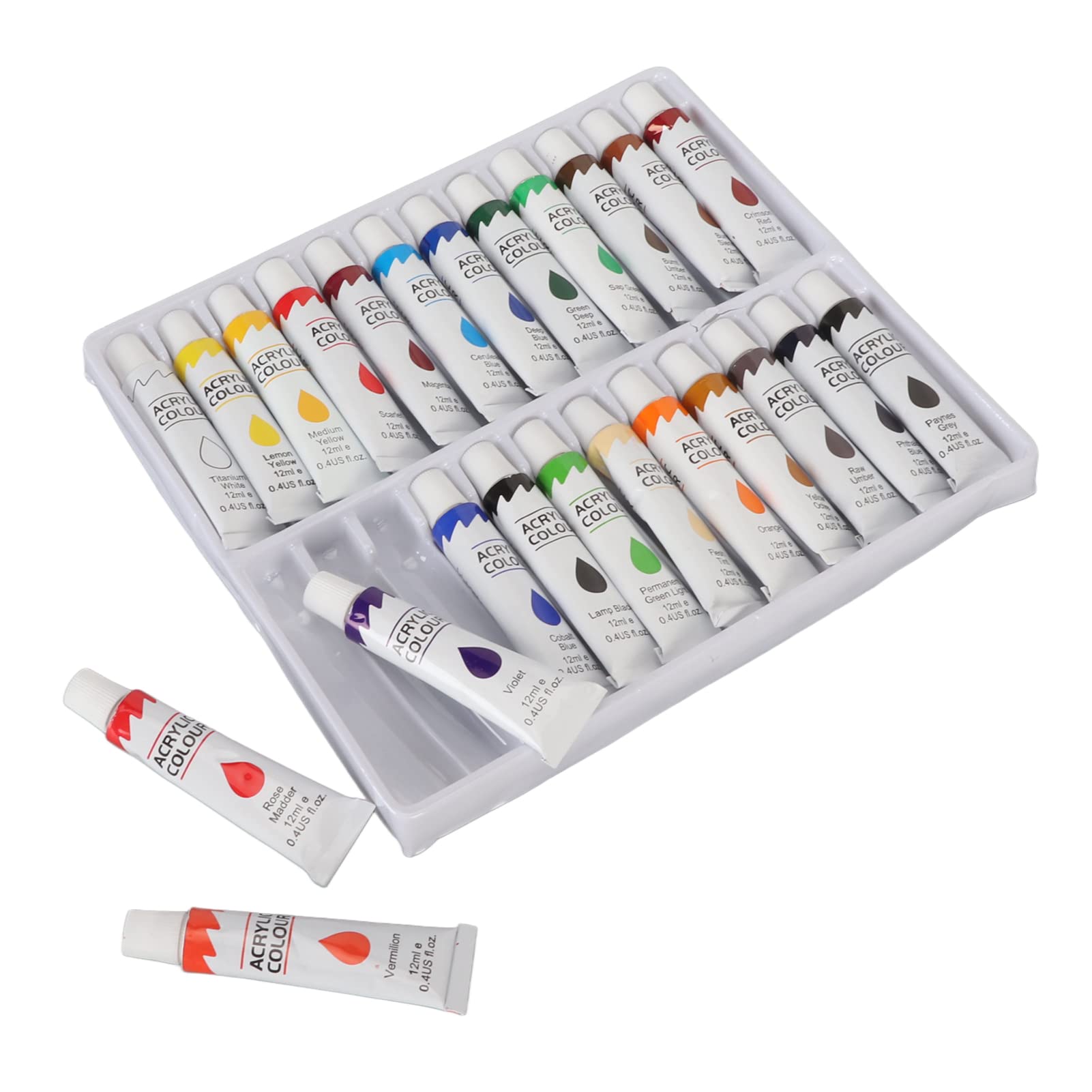 24 Color Gouache Tube Set 12ml Each Waterproof Strong Covering Power Acrylic Paint Set with Color Card for Fabric Stone