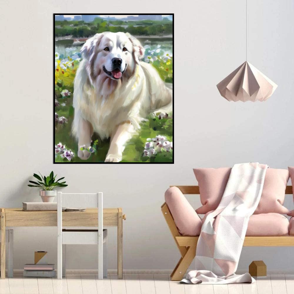 DIY Paint by Number for Adults Beginner Great Pyrenees Dog Paint by Number on Canvas DIY Oil Painting for Gift Home Wall Decor 12x16inch(30x40cm) Frameless
