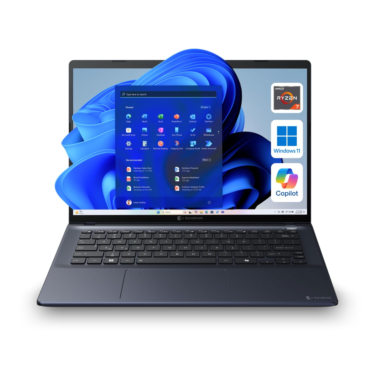 dynabook Tecra A45-M 14" WUXGA Business Laptop, AMD Ryzen 7 250, 16GB DDR5 RAM, 512GB SSD, Windows 11 Pro, Wi-Fi 7, HDMI, USB-C, RJ-45, TPM 2.0, Professional Laptop