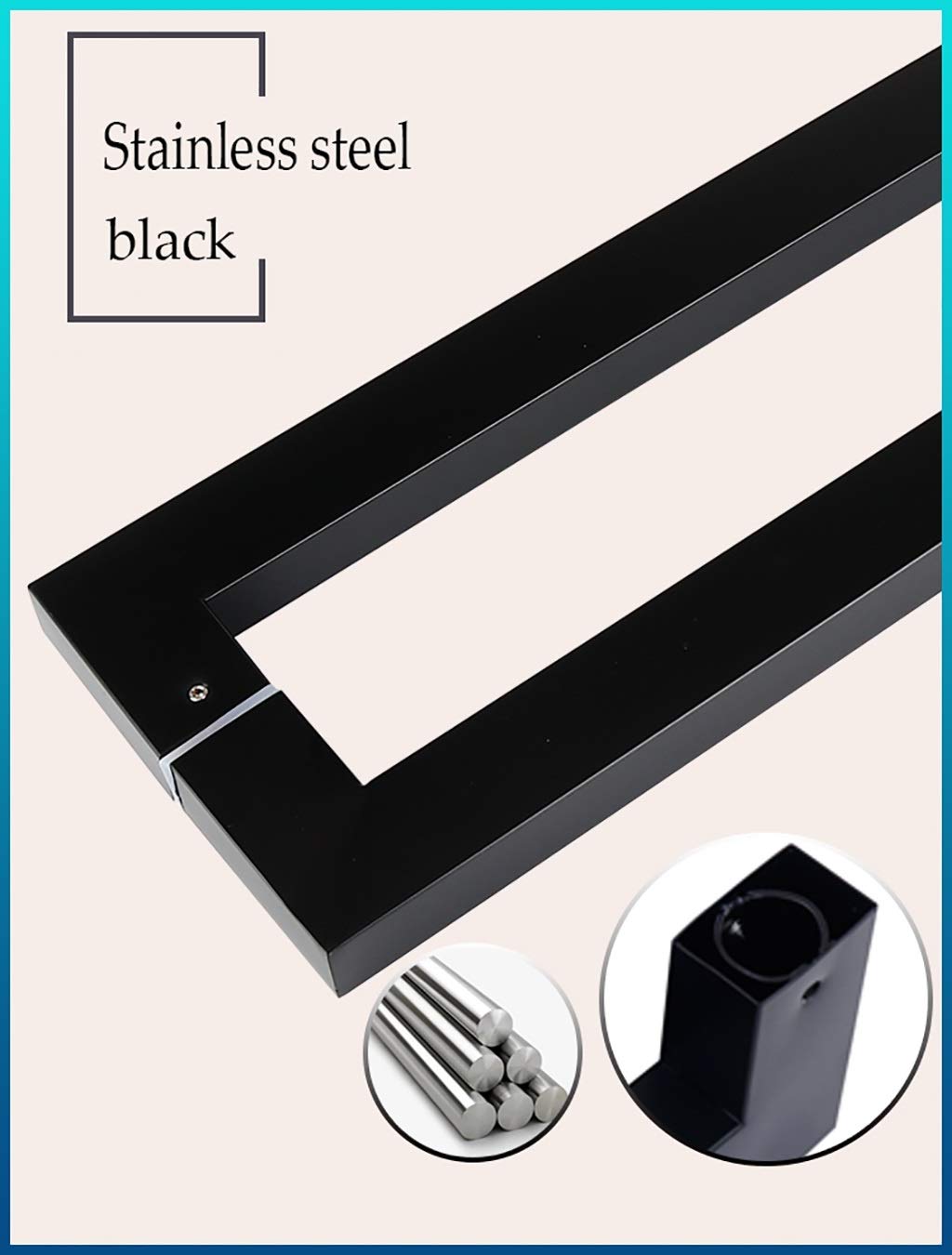 Manilla Cuadrada de Acero Inoxidable Resistente, Color Negro, para Puertas de Cristal de hoteles y oficinas, y Puertas correderas de Madera. Fácil de Instalar. Disponible