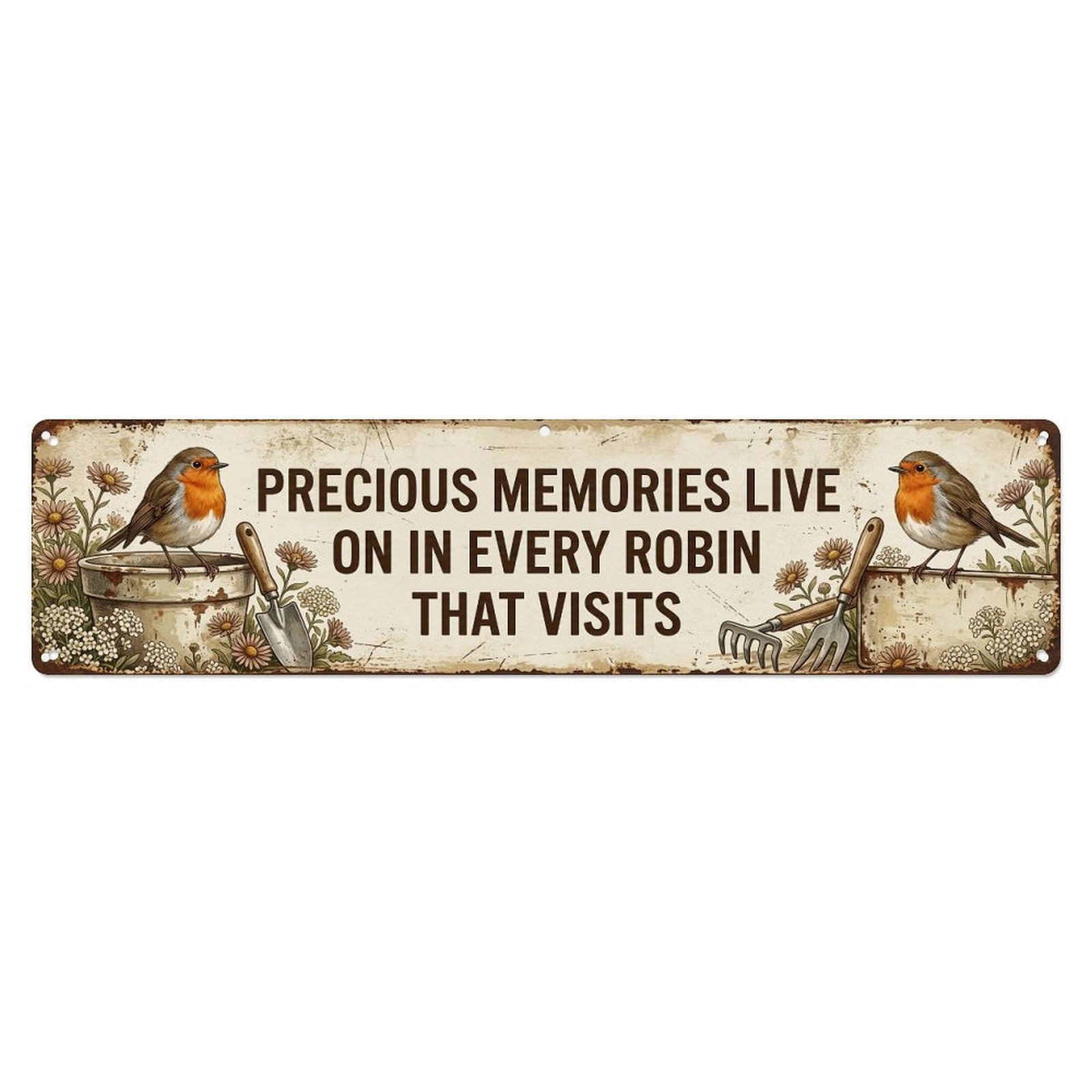 Robin Bird Garden Quote Memory Metal Tin Skinny Sign Plaque Wall Decor for Cafe, Club Bar, Office, Home Garden Metal Poster 4x16Inch