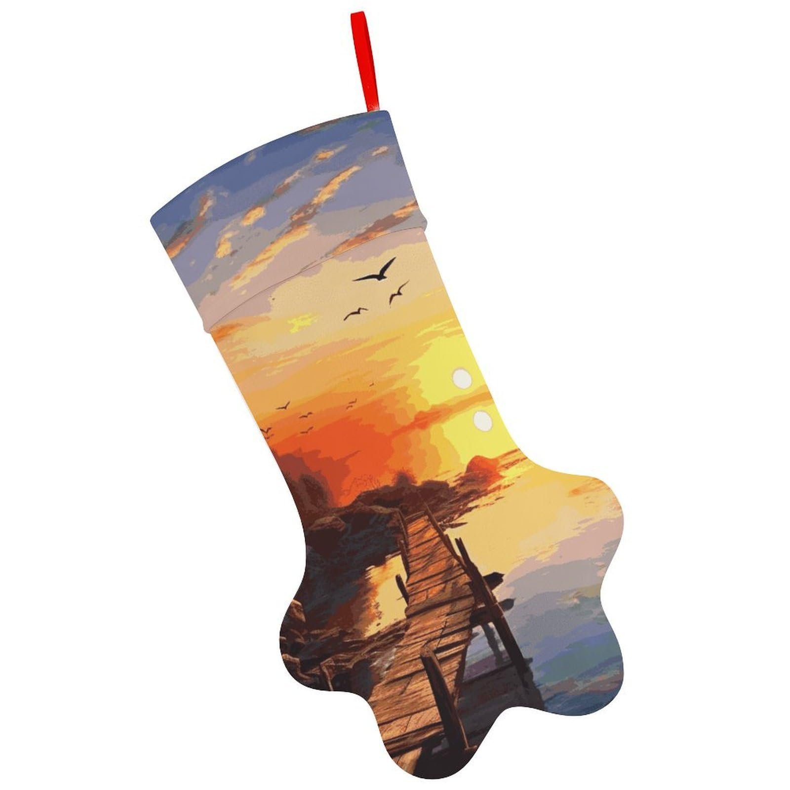 Sunset Scenery Christmas Stocking Soft Comfortable Christma Sornaments Stocking Cute All-Printed Dog-Paw Stockings for Xmas Eve Party Fireplace Tree Gift Decoration