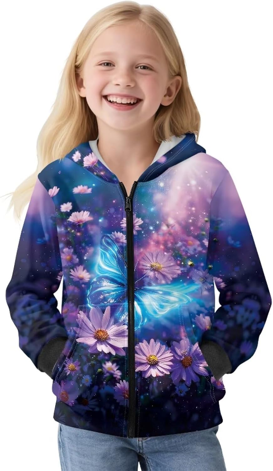 Pensura Kids Full Zip Hoodie Hooded Sweatshirt Fuzzy Fur Hoodies with Front Pocket