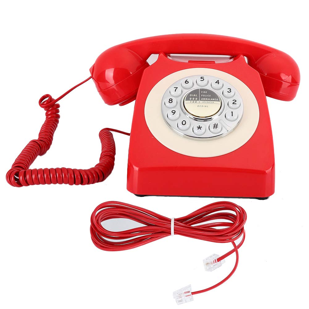 Asixxsix Telefono Antico Vintage Telefono da Scrivania di Alta qualità per Hotel Microtelefono con Composizione retrò per Fan Stile Vecchio Stile Materiale ABS Rosso