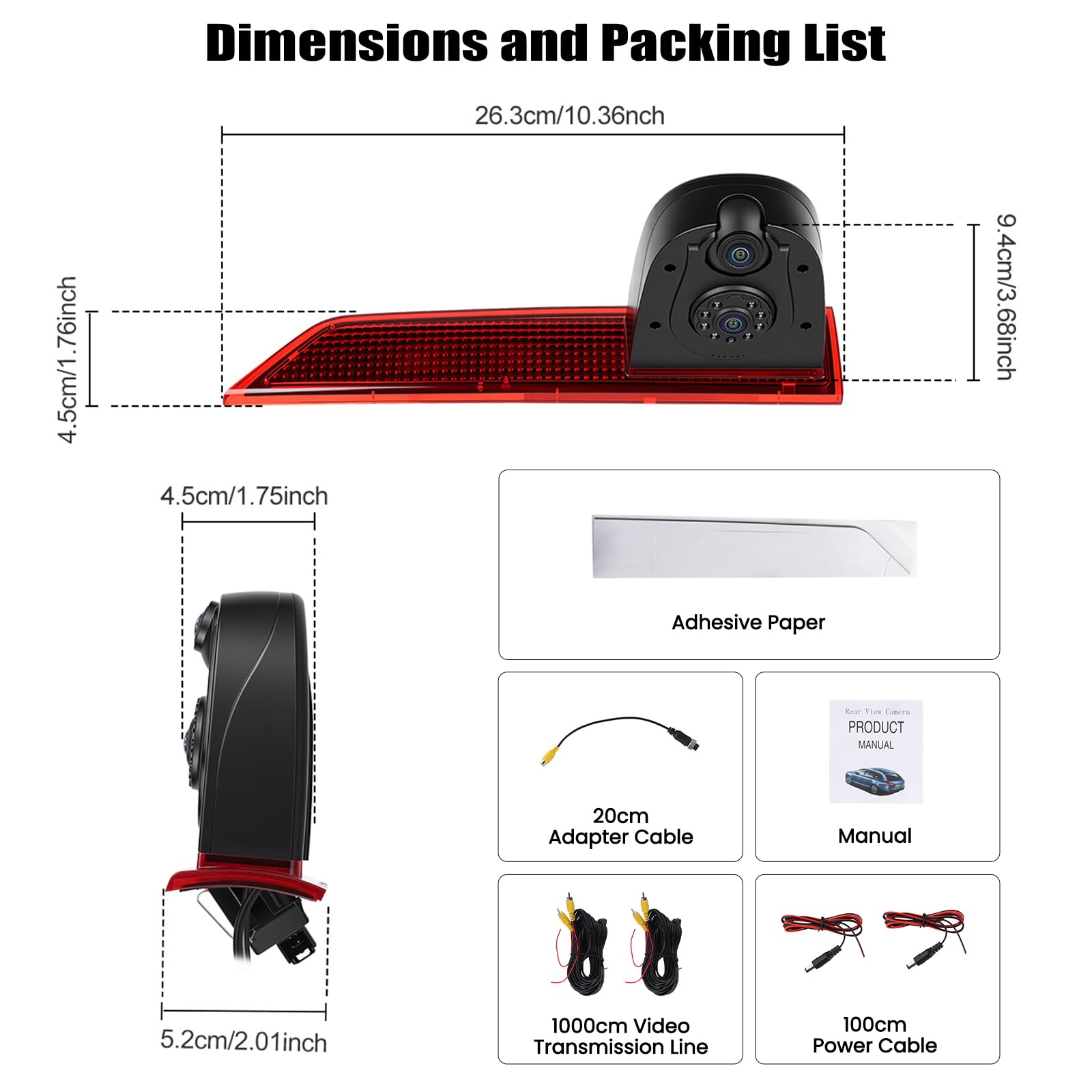 CAMECHO Visione Notturna DOPPIA Telecamera per Auto per Ford Transit 2012–2015 con HD/CVBS - IP67, Grandangolo 140°, Linee di guida per il parcheggio, Telecamera retrovisore compatibile per Transit