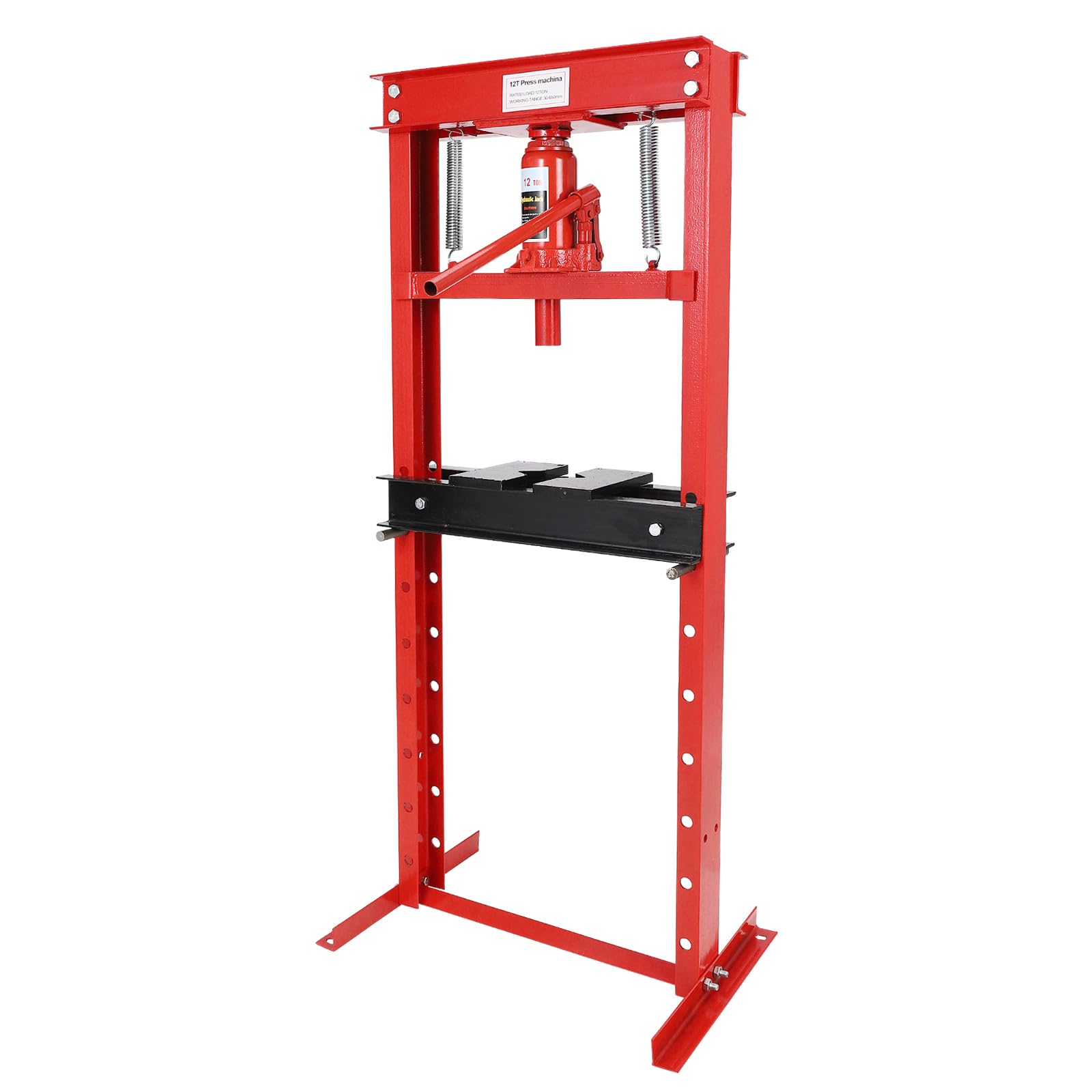 12-Ton Hydraulic Shop Press, Heavy Duty Benchtop Hydraulic Shop Press with 2 Press Plates, H-Frame Pneumatic Shop Press Adjustable Height,Red