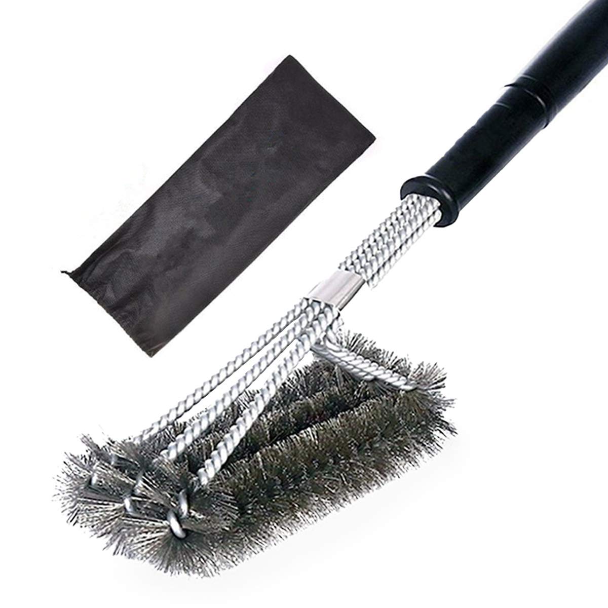 Xiluck BBQ Grill Cleaning Brush,17in Stainless Steel Barbecue Cleaning Brush with Bag Heavy Duty 3-Branch BBQ Grill Bristles Cleaner Brushes Accessories Tools